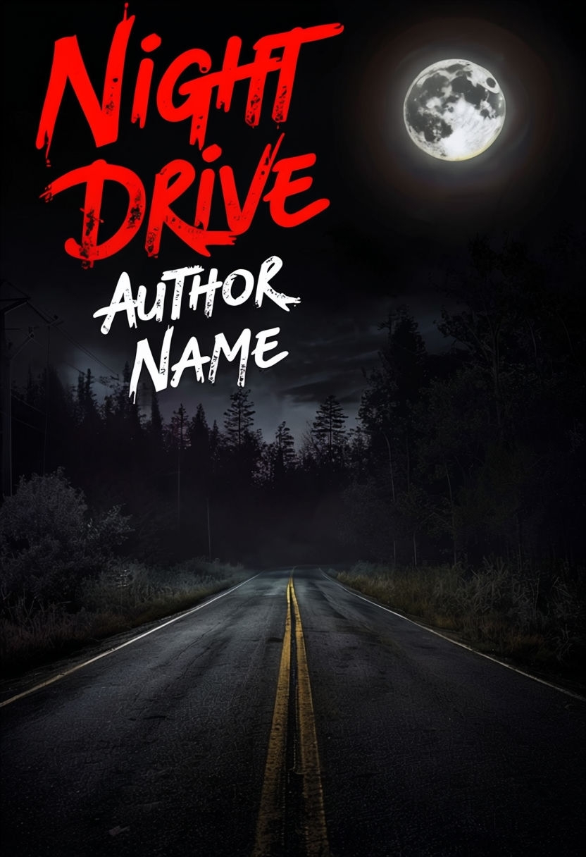 Ominous Night Drive Graphic with Haunting Forest Scene EBook Cover