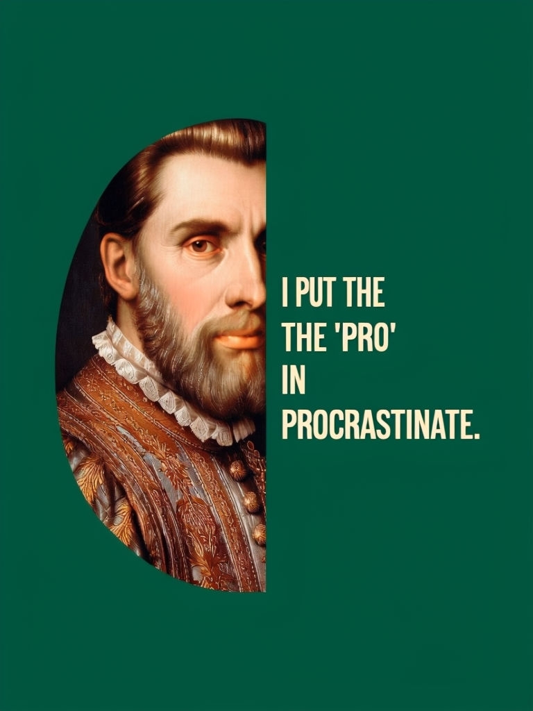 Renaissance Portrait with Humorous Procrastination Quote Poster Memes