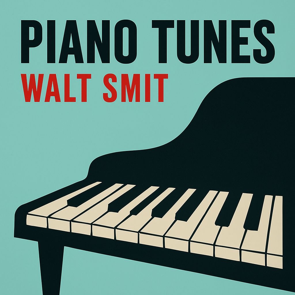 Stylized Black Grand Piano with Bold Text Minimalist Design Spotify Album Cover