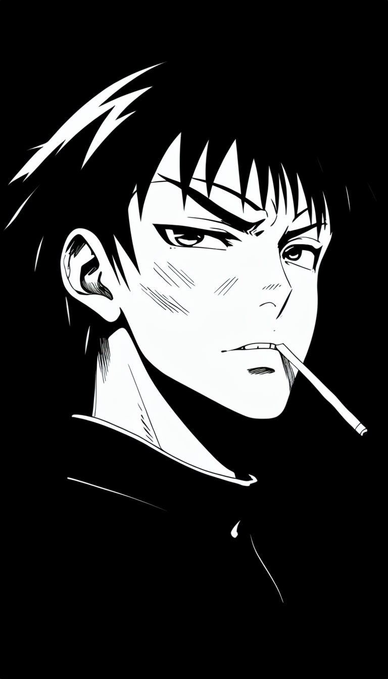 Minimalist Black and White Anime Character Face Illustration Mobile Wallpaper