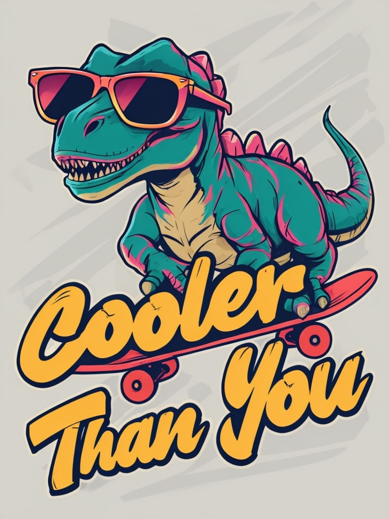 Cooler Than You Cartoon Dinosaur with Skateboard T-Shirt