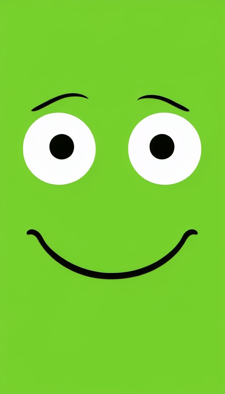 Cheerful Minimalist Cartoon Face on Lime Green Background Mobile Wallpaper