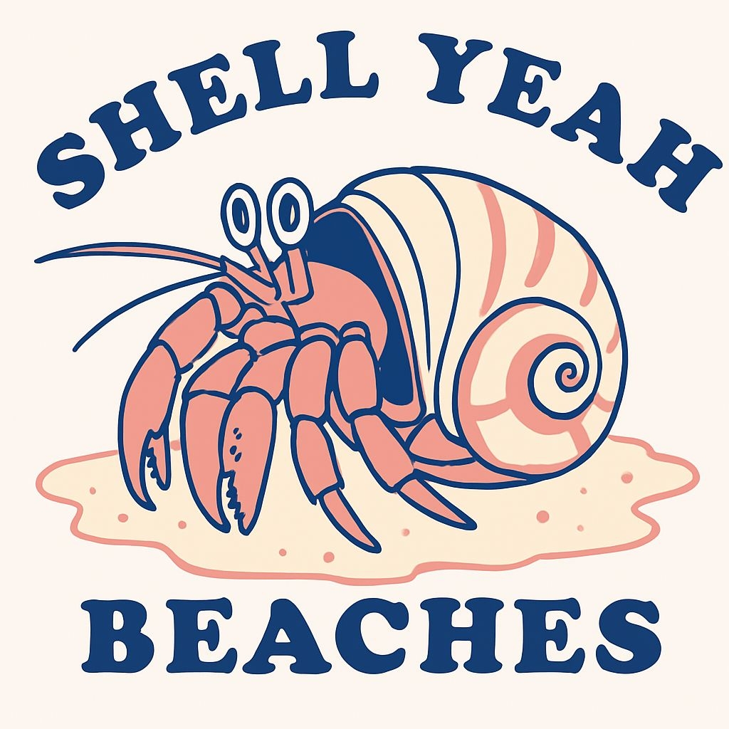 Whimsical Hermit Crab Shell Yeah Beach T-Shirt