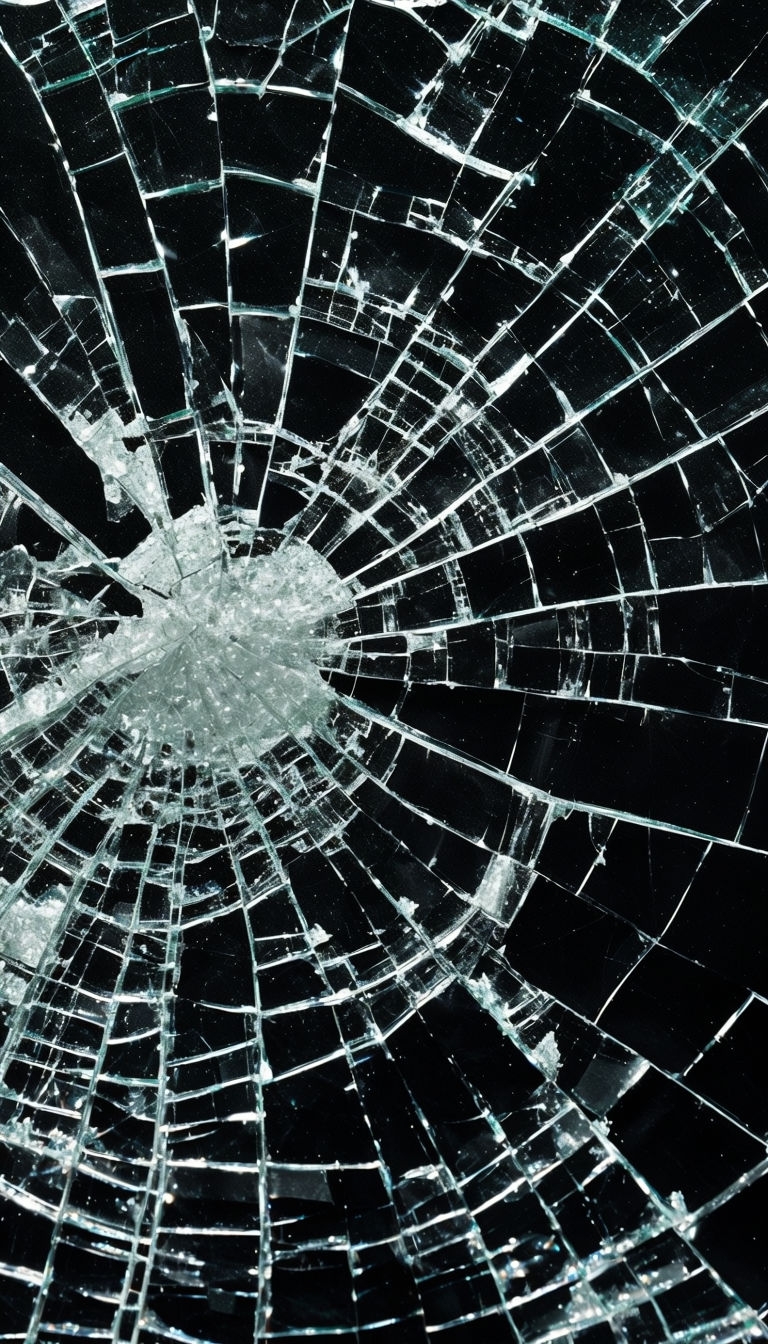 Shattered Glass Abstract Art with Intricate Crack Patterns Mobile Wallpaper