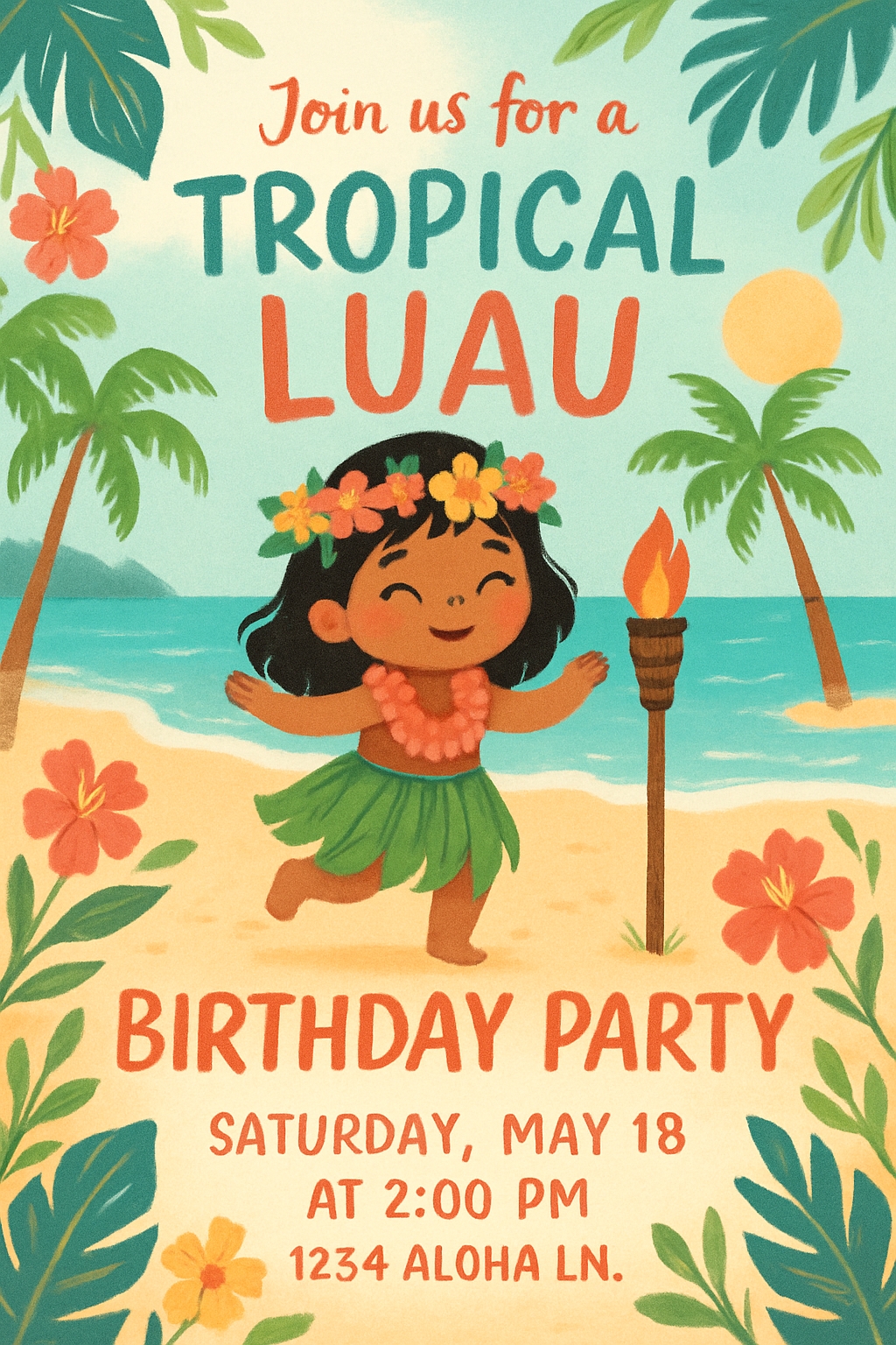 Vibrant Tropical Luau Birthday Party Invitation Poster Design Cards & Invites