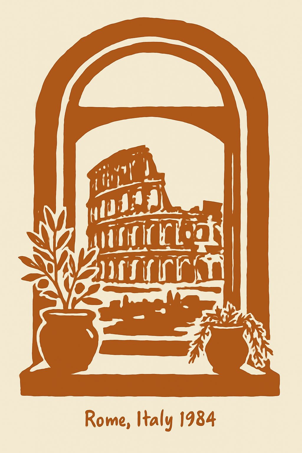 Minimalist Warm Brown Colosseum Window Illustration Poster
