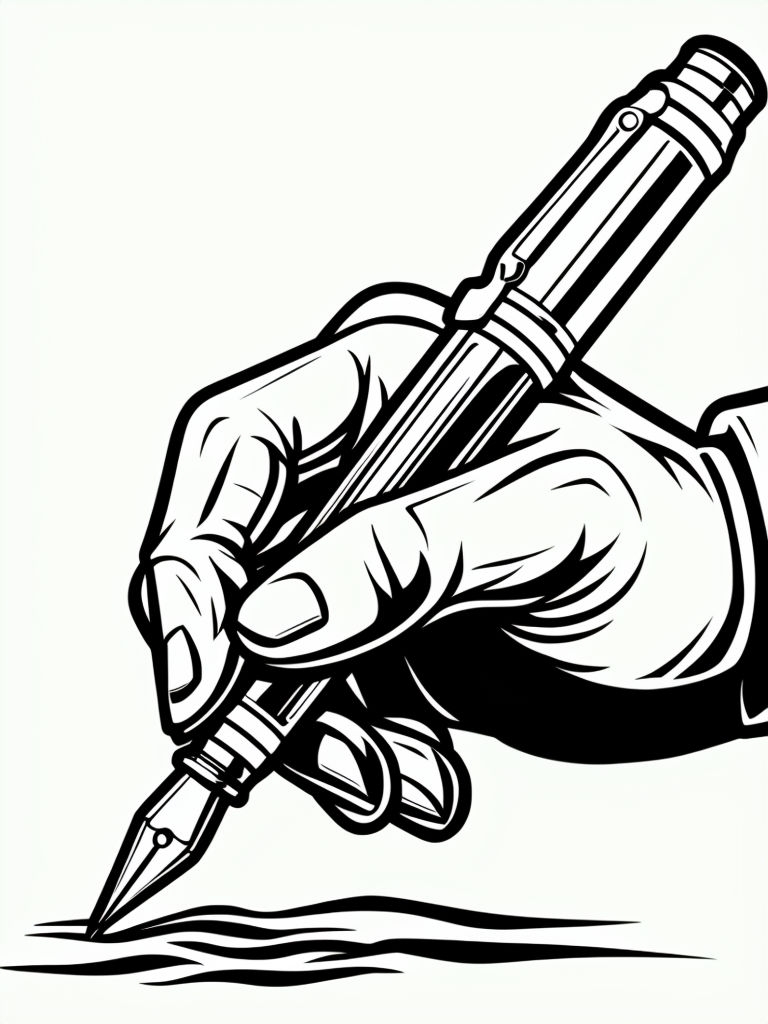 Dynamic Black and White Mechanical Pen Writing Illustration Coloring Book Pages