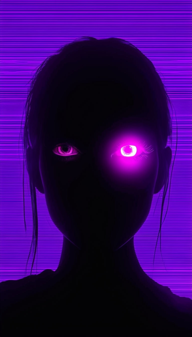 Mystical Dark Silhouette with Neon Pink Eye Mobile Wallpaper