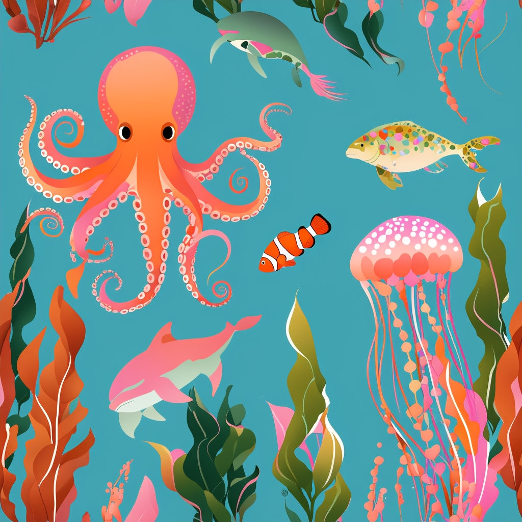 Vibrant Whimsical Underwater Seamless Pattern Design