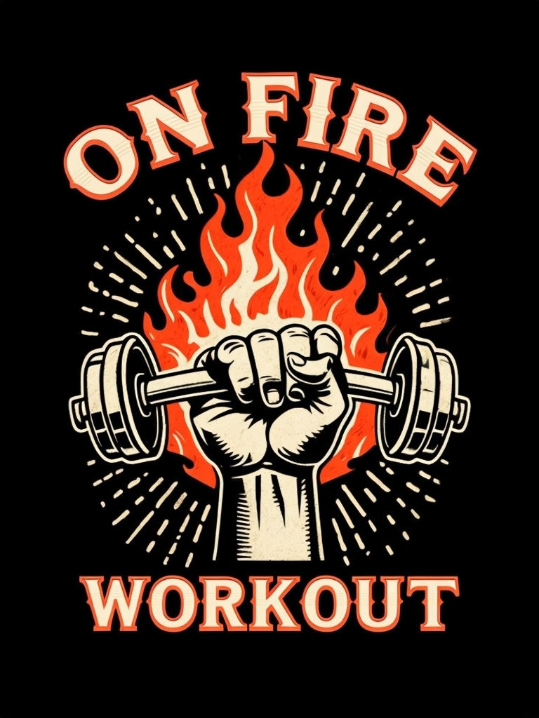 Vintage ON FIRE Workout Graphic Design for Strength T-shirt