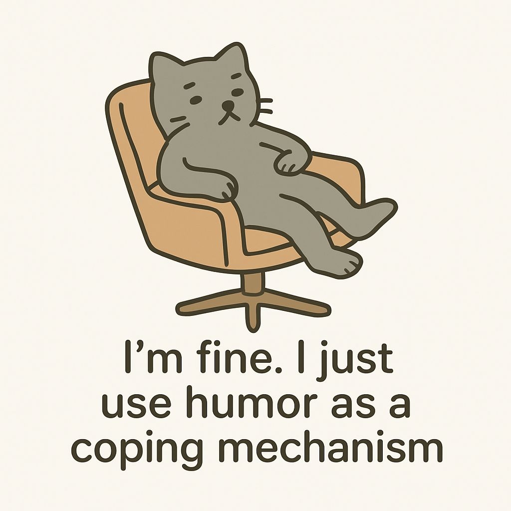 Relaxed Gray Cat in Chair with Humor Message Sticker