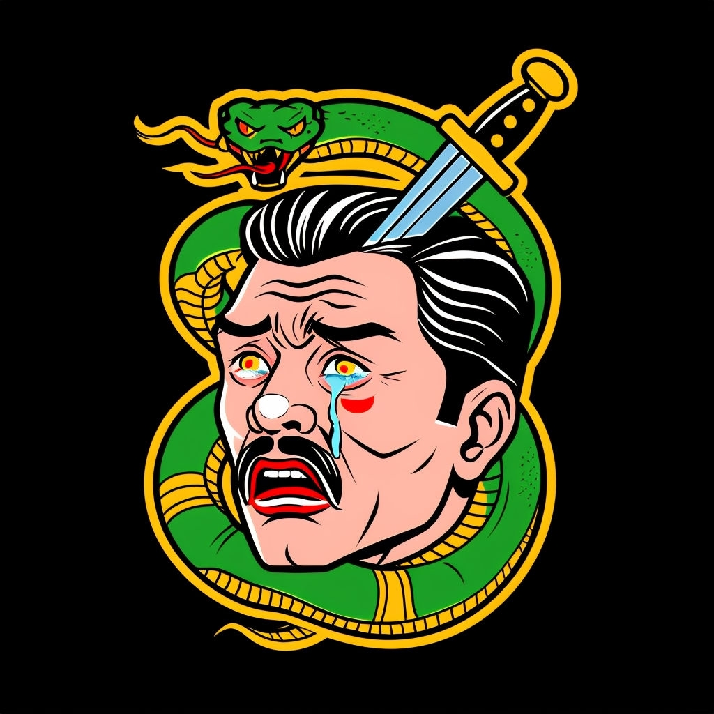 Intense Tattoo Style Man with Dagger and Snake T-Shirt