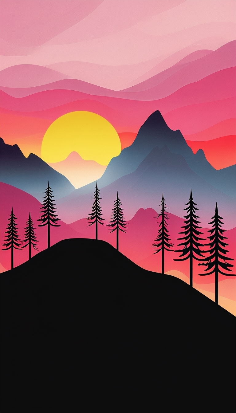 Serene Minimalist Sunrise Landscape Digital Art Mobile Wallpaper