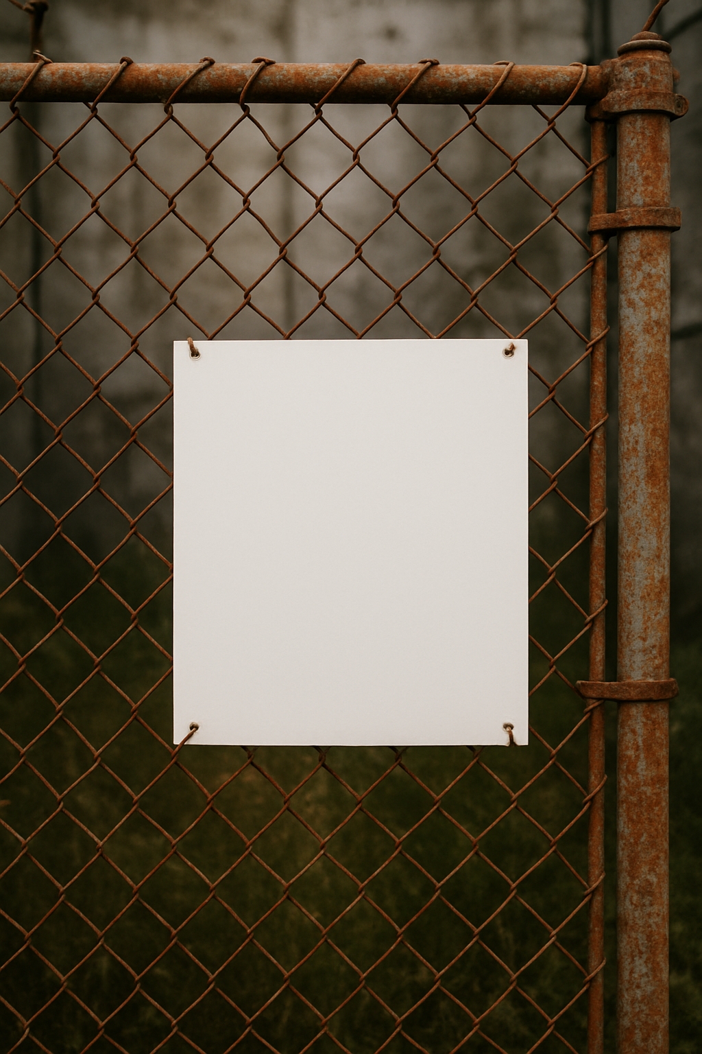 Rustic Chain-Link Fence with Blank Sign Mockup