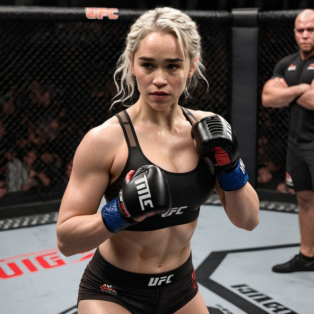 Emilia Clarke training in a UFC octagon