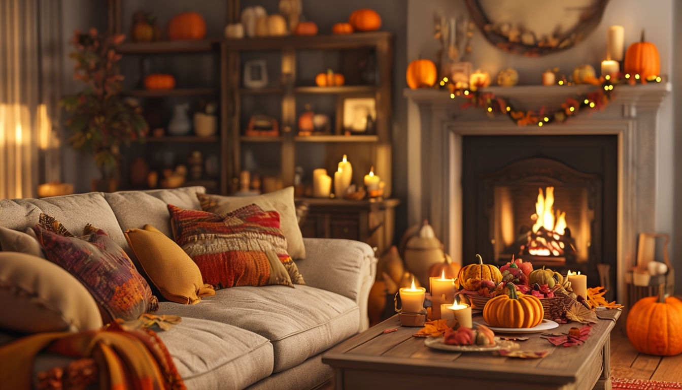 Warm and Cozy Thanksgiving Living Room Virtual Background