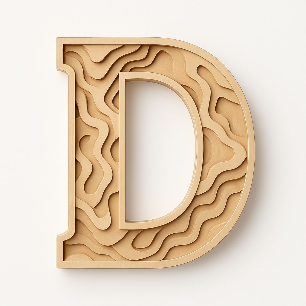 Intricate Wooden Letter D with Topographical Design Monogram
