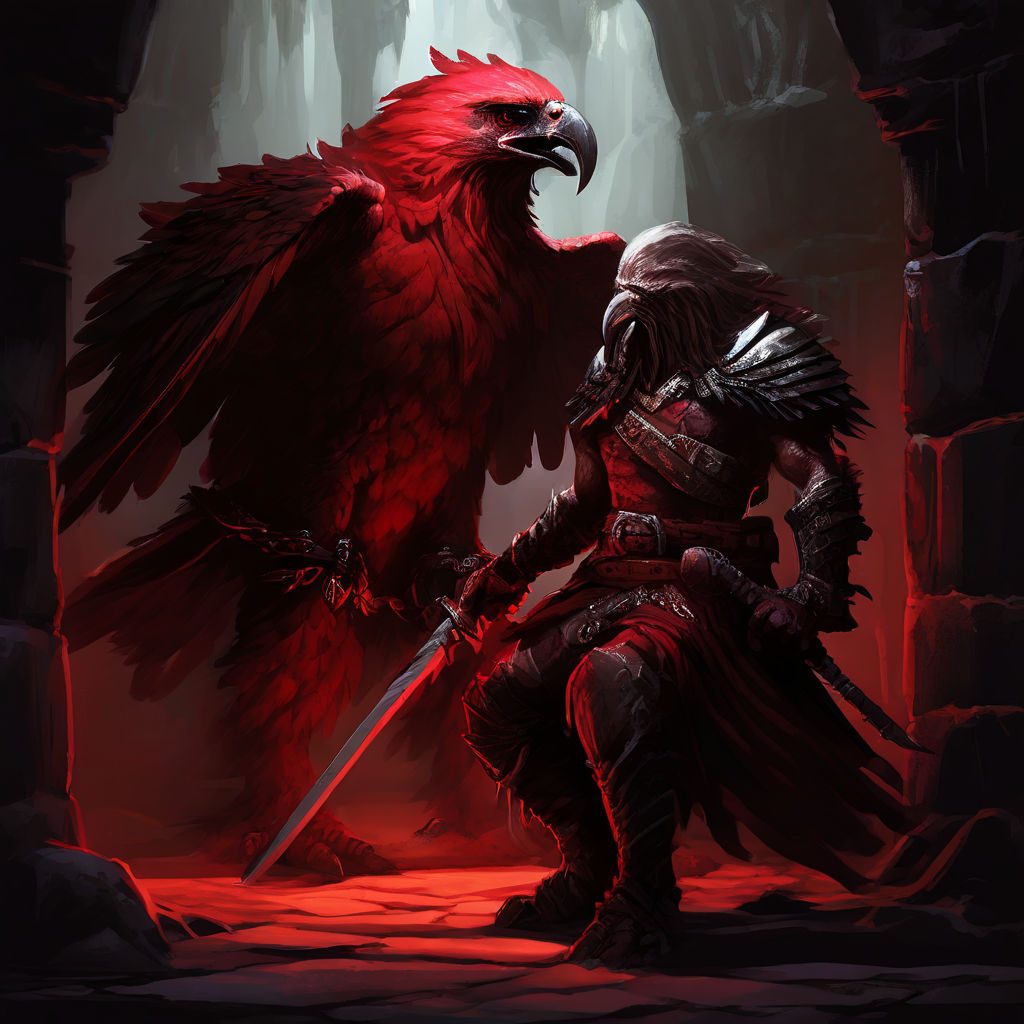 Aarakocra red barbarian with another Aarakocra black having ... by Iker ...