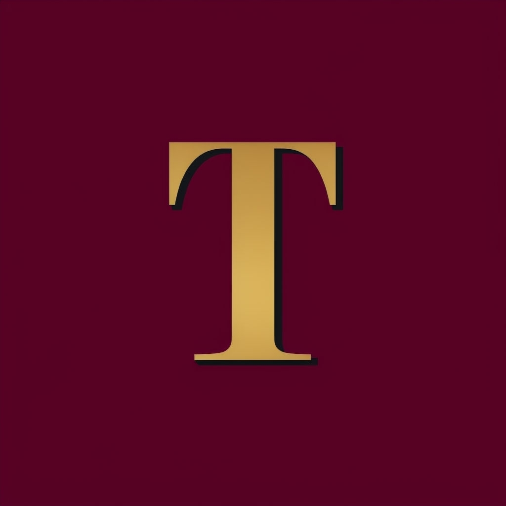 Elegant Gold Letter T Monogram Logo on Burgundy Background Monogram