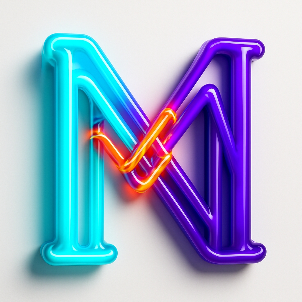 Vibrant Neon Letter M Design with Intricate Loop Monogram
