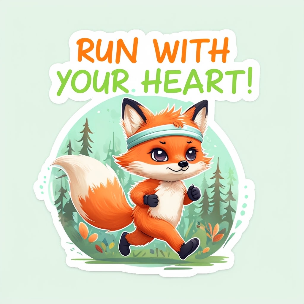 Adorable Cartoon Fox Jogging Sticker with Motivational Text