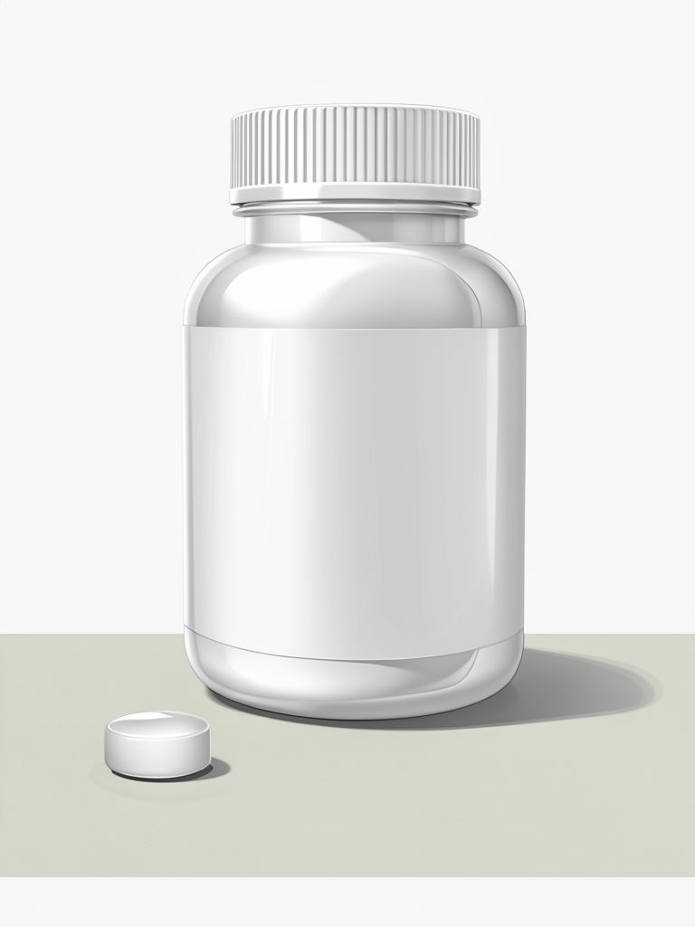 Photorealistic White Medicine Bottle with Blank Label Mockup