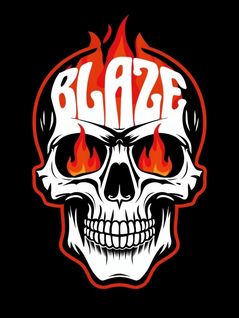 Bold Skull and Flames Graphic Design T-Shirt