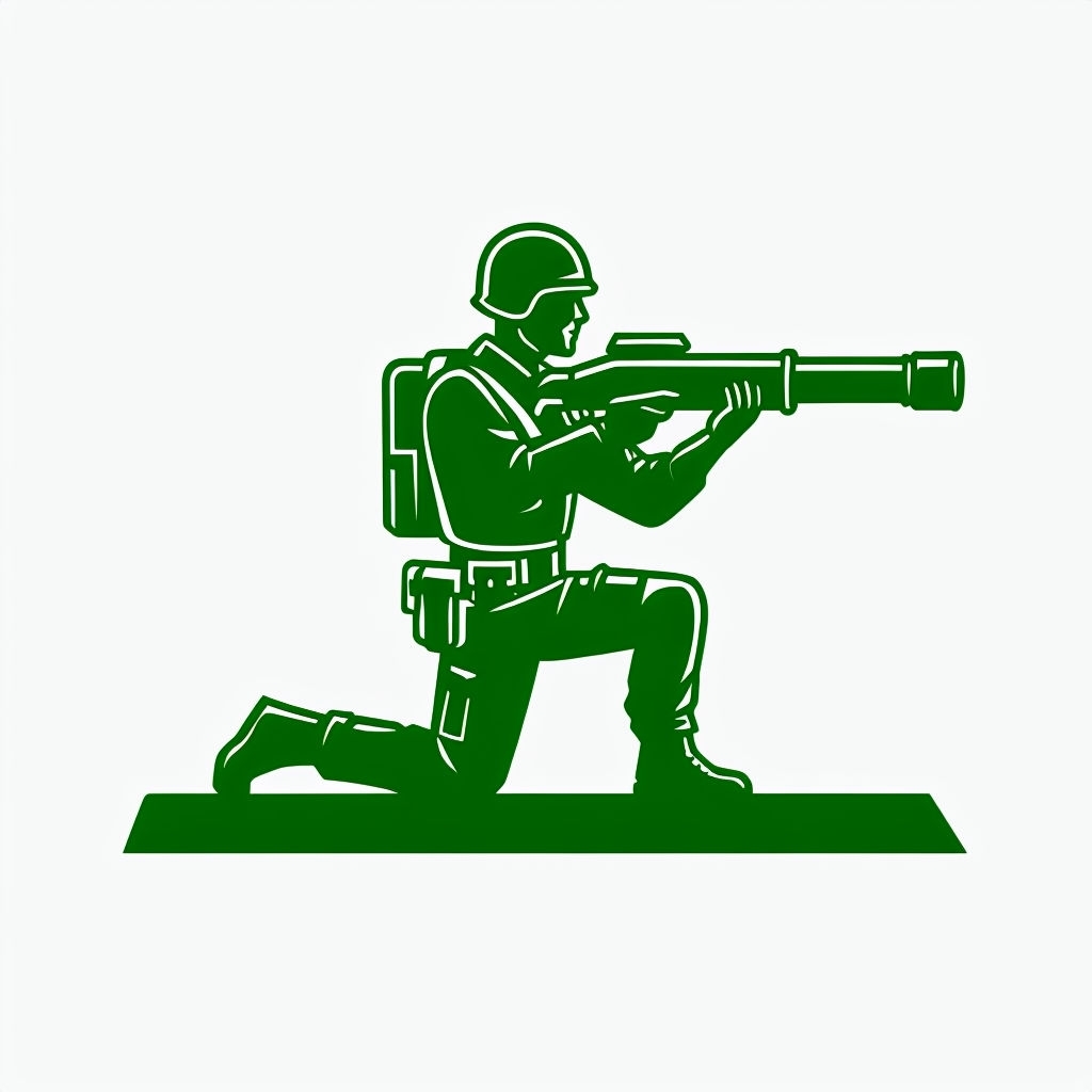 Green Cartoon Soldier Kneeling with Rocket Launcher Sticker