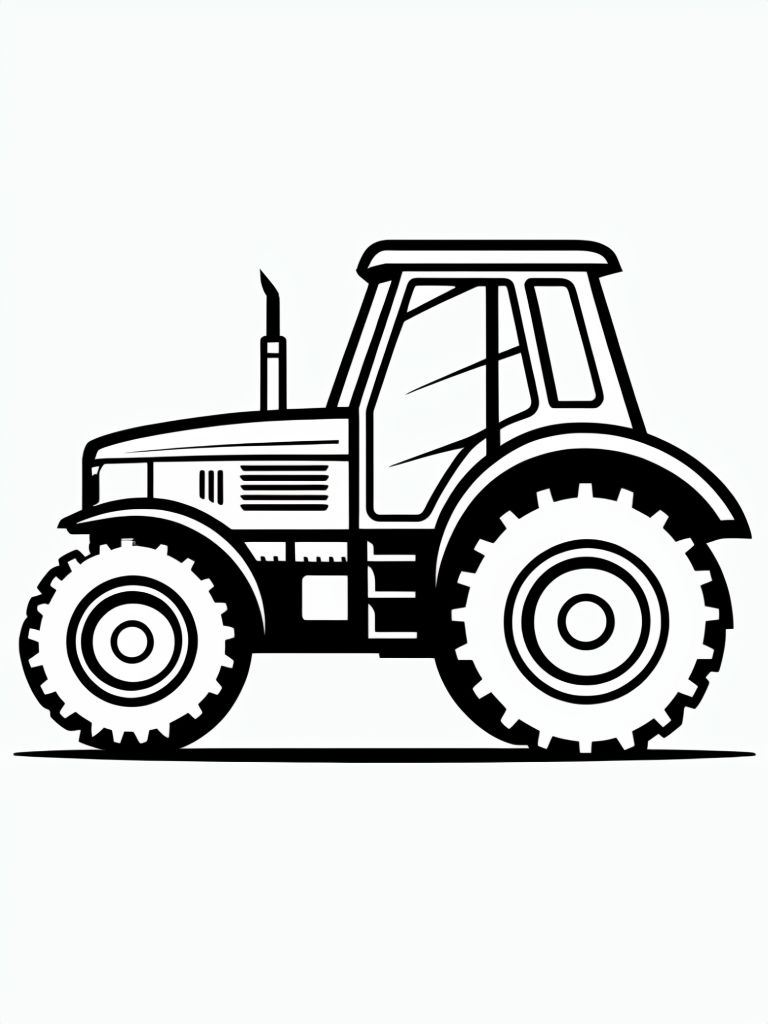 Minimalistic Black and White Tractor Line Drawing Coloring Page