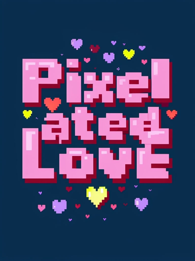 Pixelated Love Fun Illustration with Hearts in Pastel Colors Poster