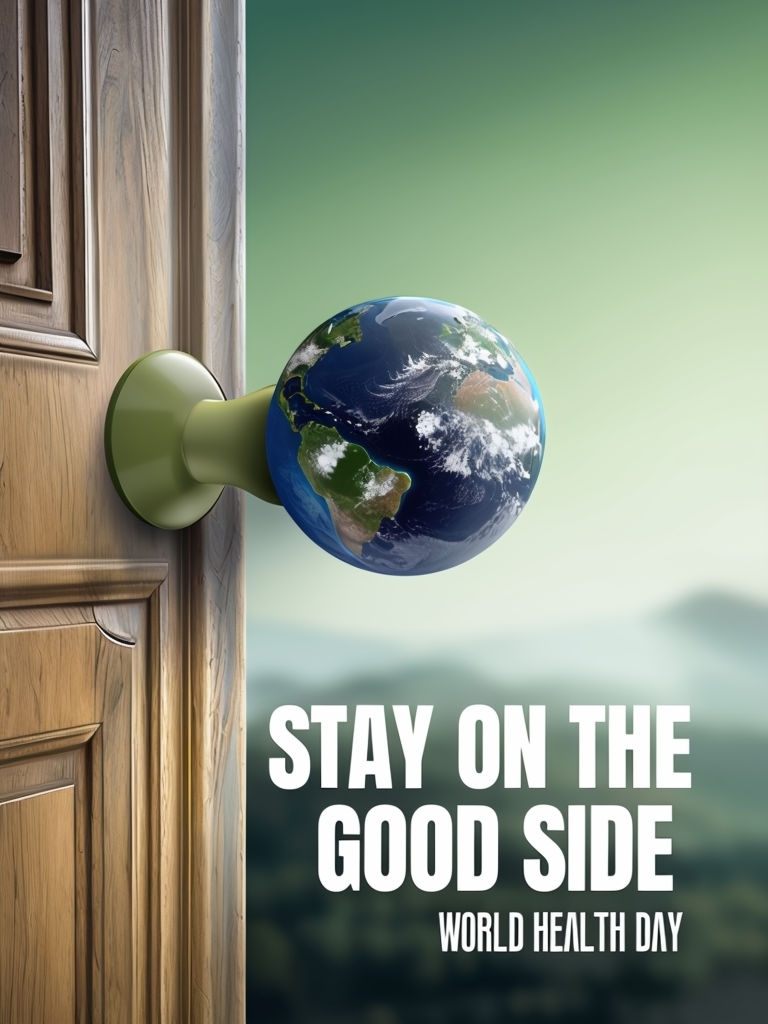 Promotional World Health Day Door Design with Earth Knob Poster