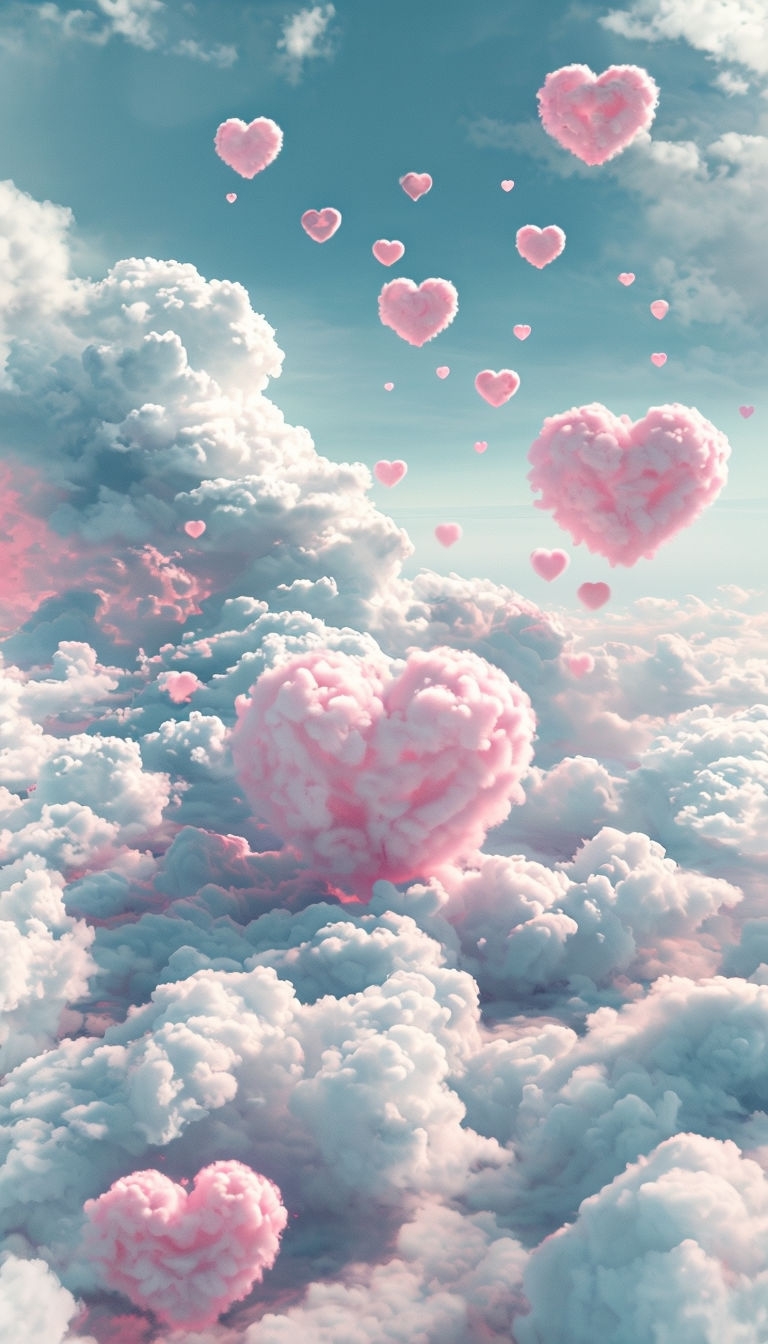 Dreamy Heart-Shaped Clouds in a Tranquil Sky Illustration Social Media Post