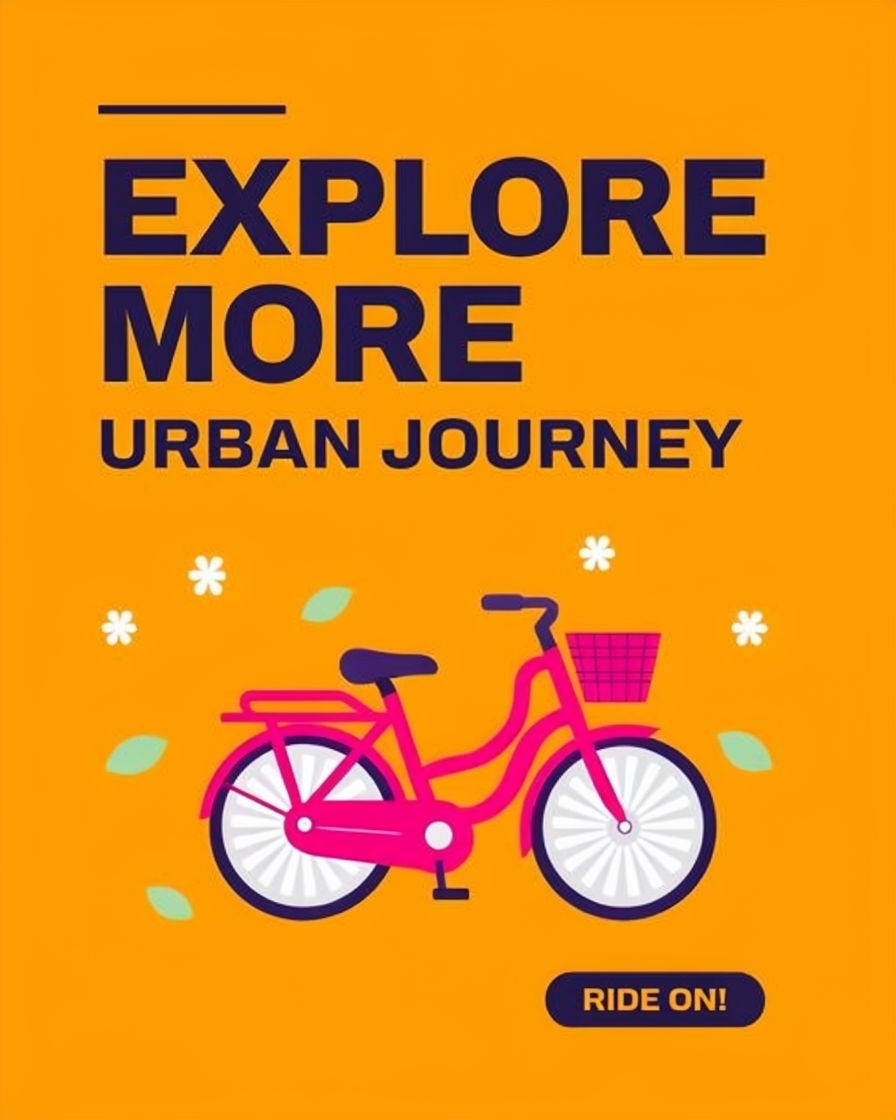 Bright Red Retro Bicycle Urban Journey Poster for Exploration Ads