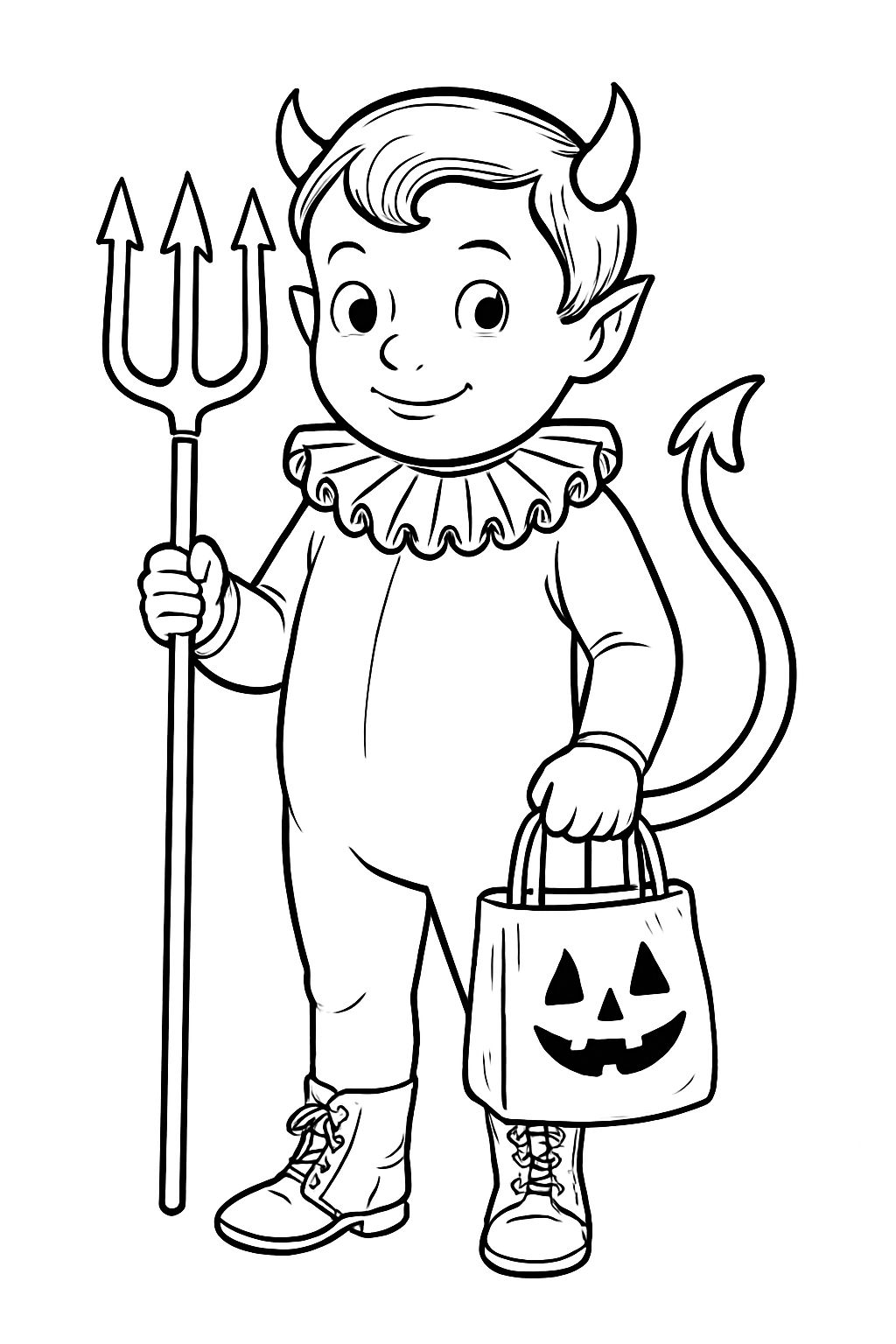 Playful Little Devil Child Illustration for Halloween Coloring Book Pages