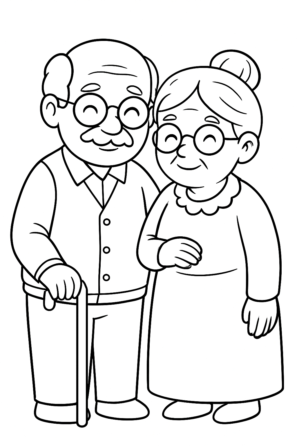 Elderly Couple Embracing in Love Line Art Coloring Book Page