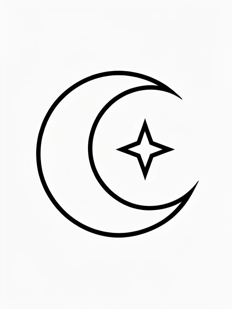 Minimalist Crescent Moon and Star Line Drawing Coloring Book Pages