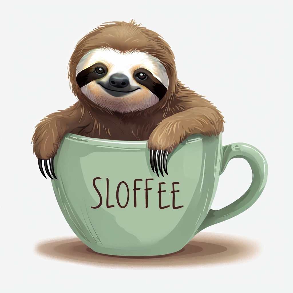 Cute Sloth in Green Coffee Cup with Sloffee Text Mug