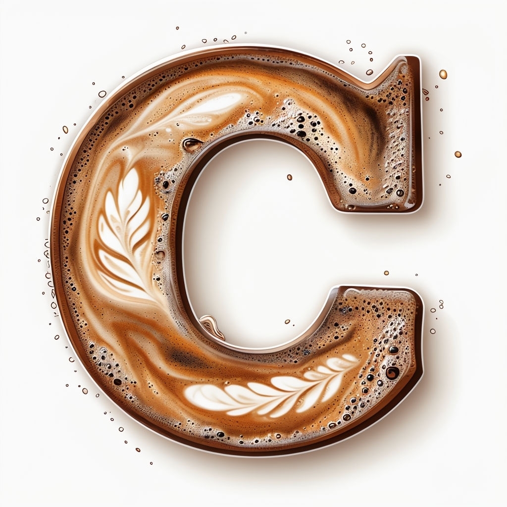 Coffee-Inspired Uppercase 'C' Letter Illustration Sticker