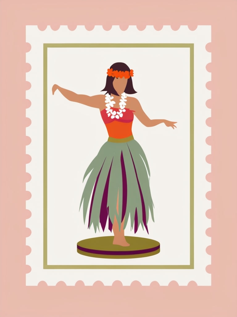 Minimalist Hawaiian Dancer Vintage Postcard Illustration Poster