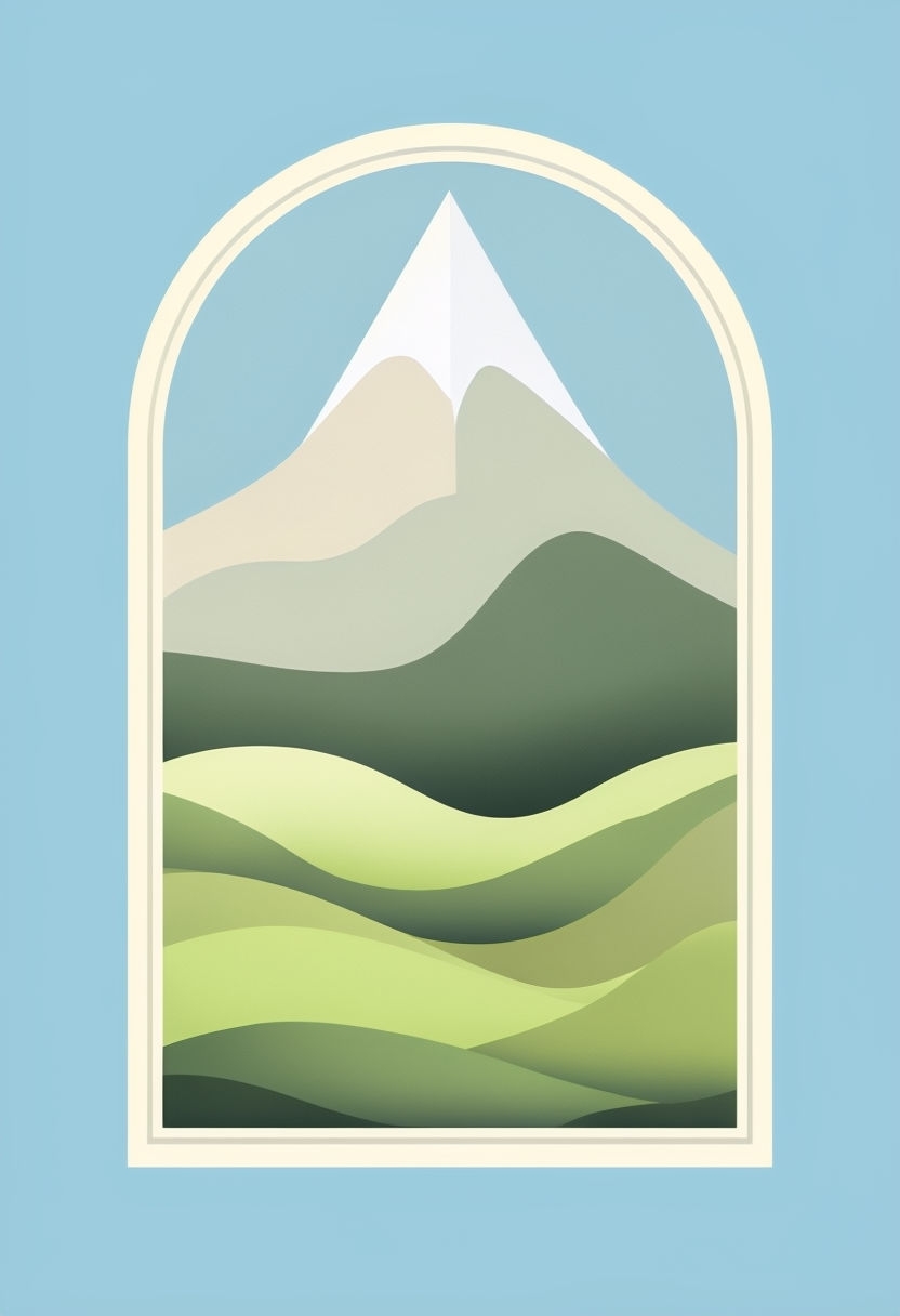 Minimalist Mountain Landscape Illustration with Arched Frame Poster