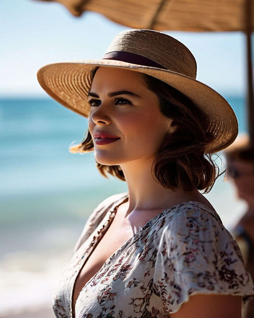 Portrait of Hayley Atwell dressed in a bikini