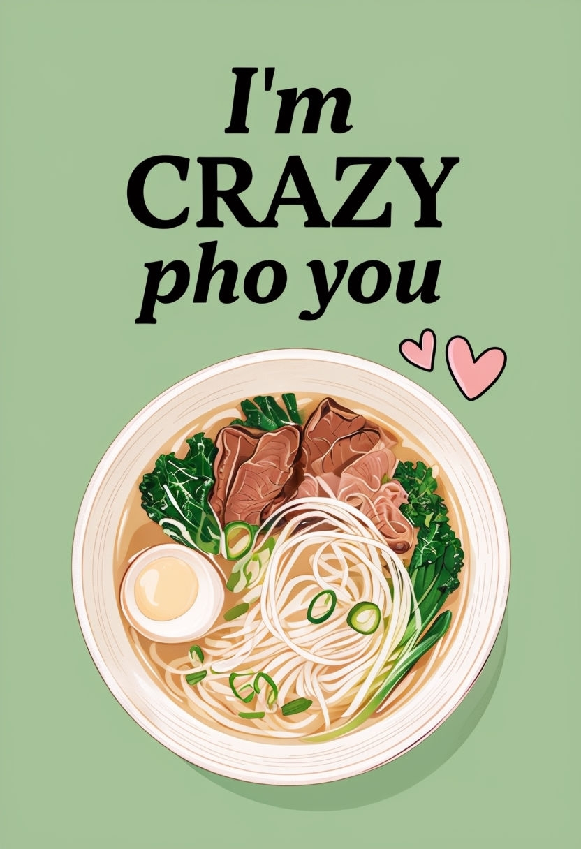 Charming Vietnamese Pho Illustration with Playful Text Sticker