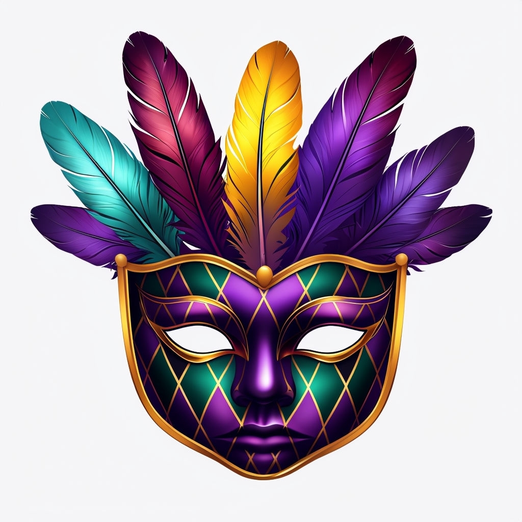 Vibrant Carnival Mask with Feathers and Harlequin Design Sticker