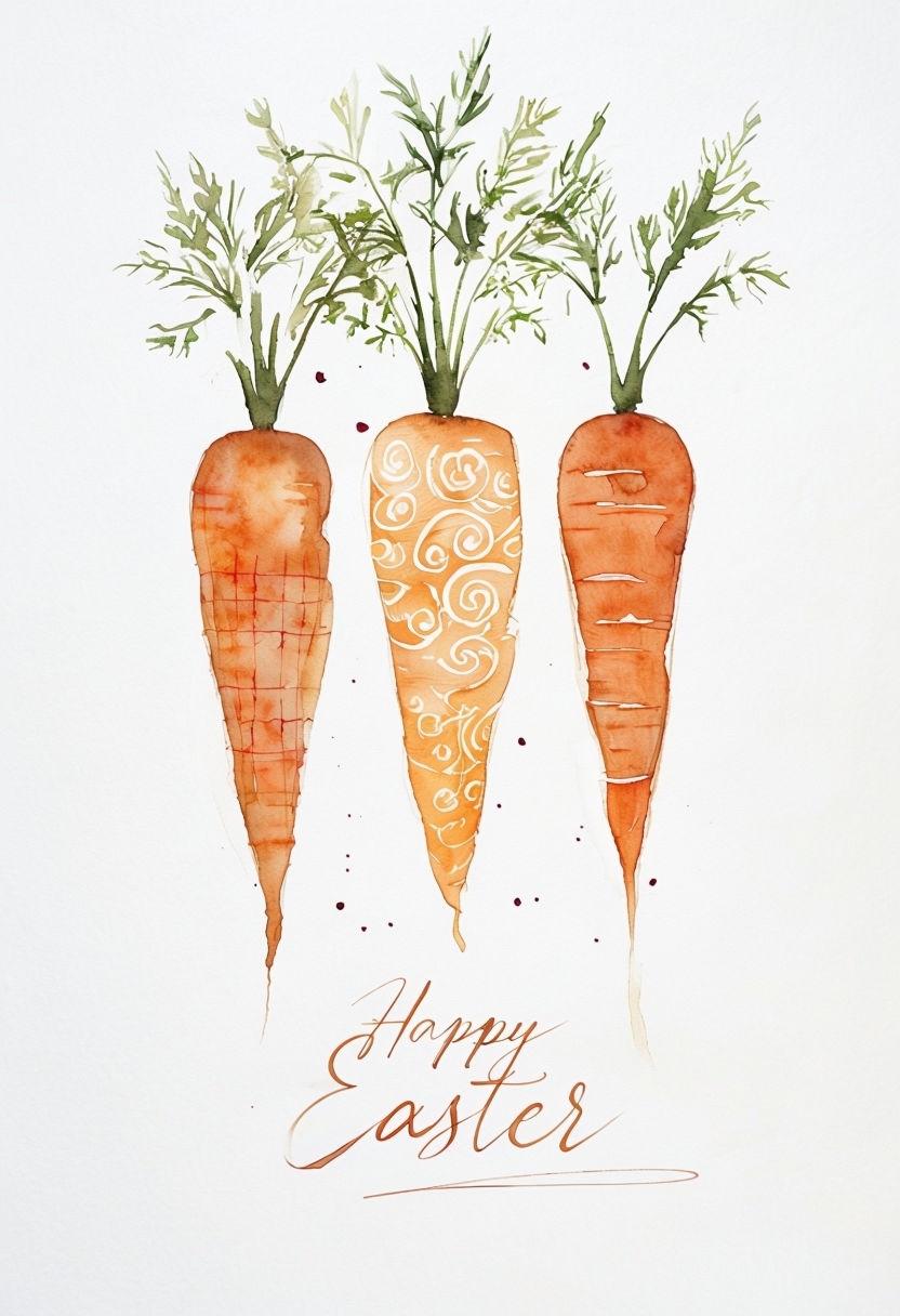 Stylish Watercolor Carrot Illustration with Happy Easter Message Card