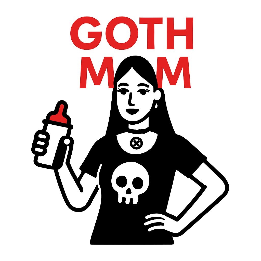 Goth Mom Minimalist Illustration with Skull and Baby Bottle Sticker