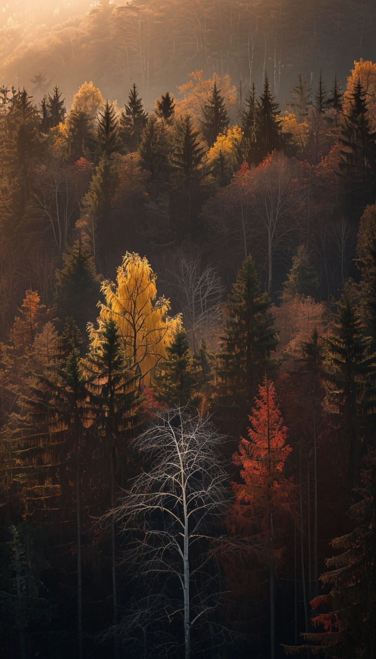 Serene Autumn Forest Landscape at Golden Hour Mobile Wallpaper