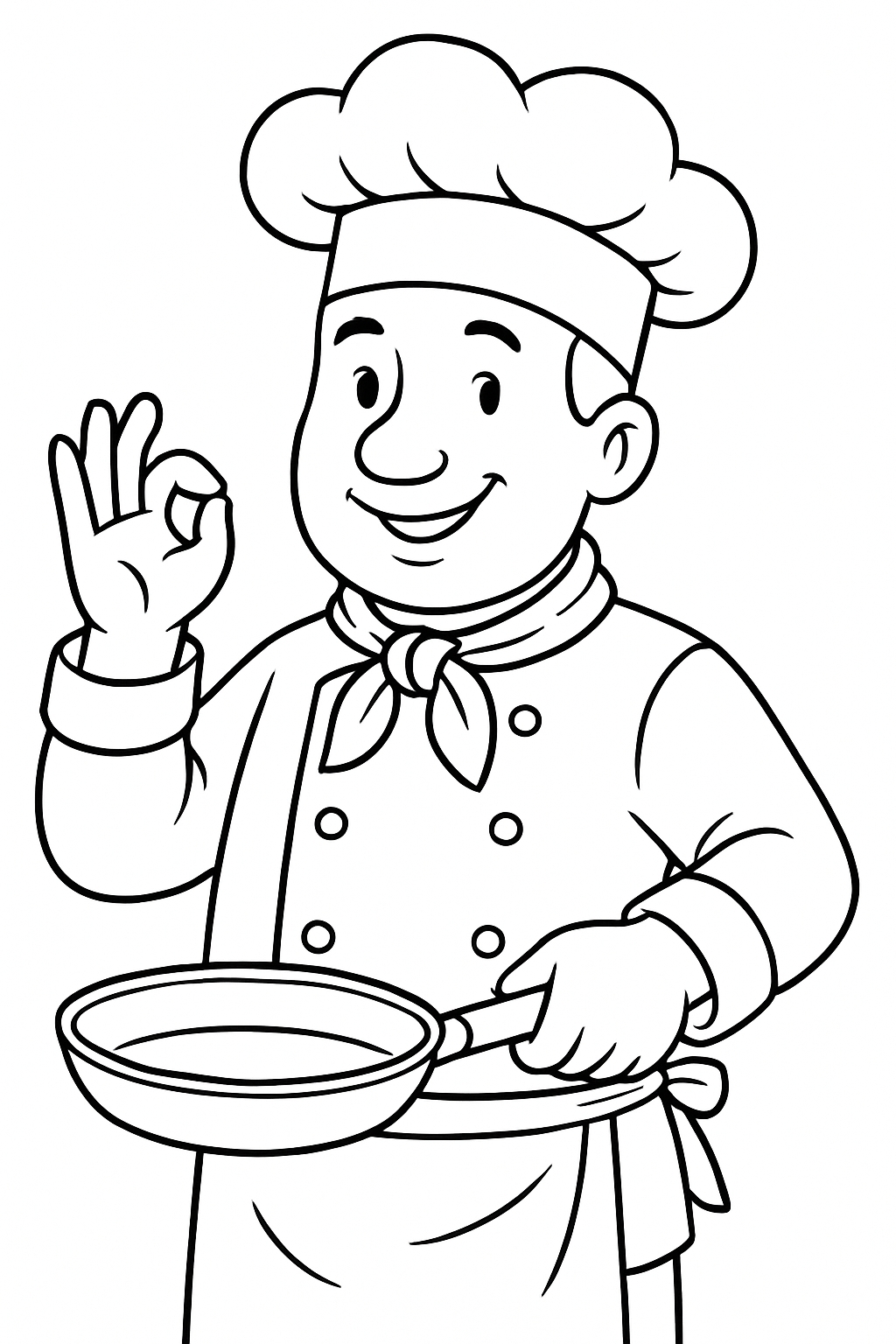 Cheerful Cartoon Chef Line Drawing for Coloring Book Pages