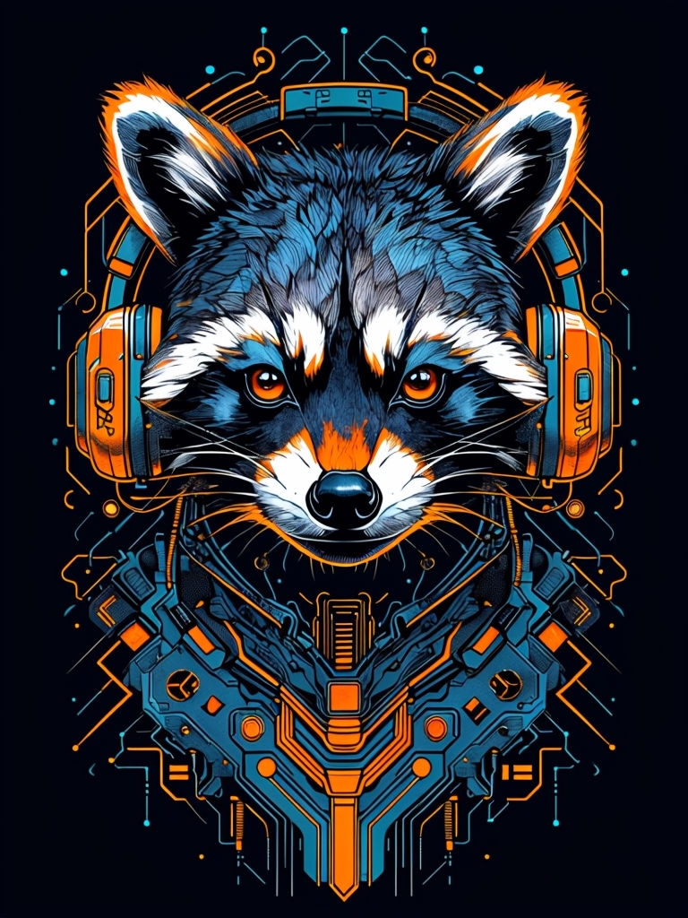 Futuristic Cyberpunk Raccoon Head Art T-Shirt