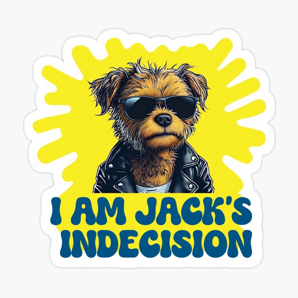 Confident Cartoon Dog in Jacket Sticker with Fun Quote