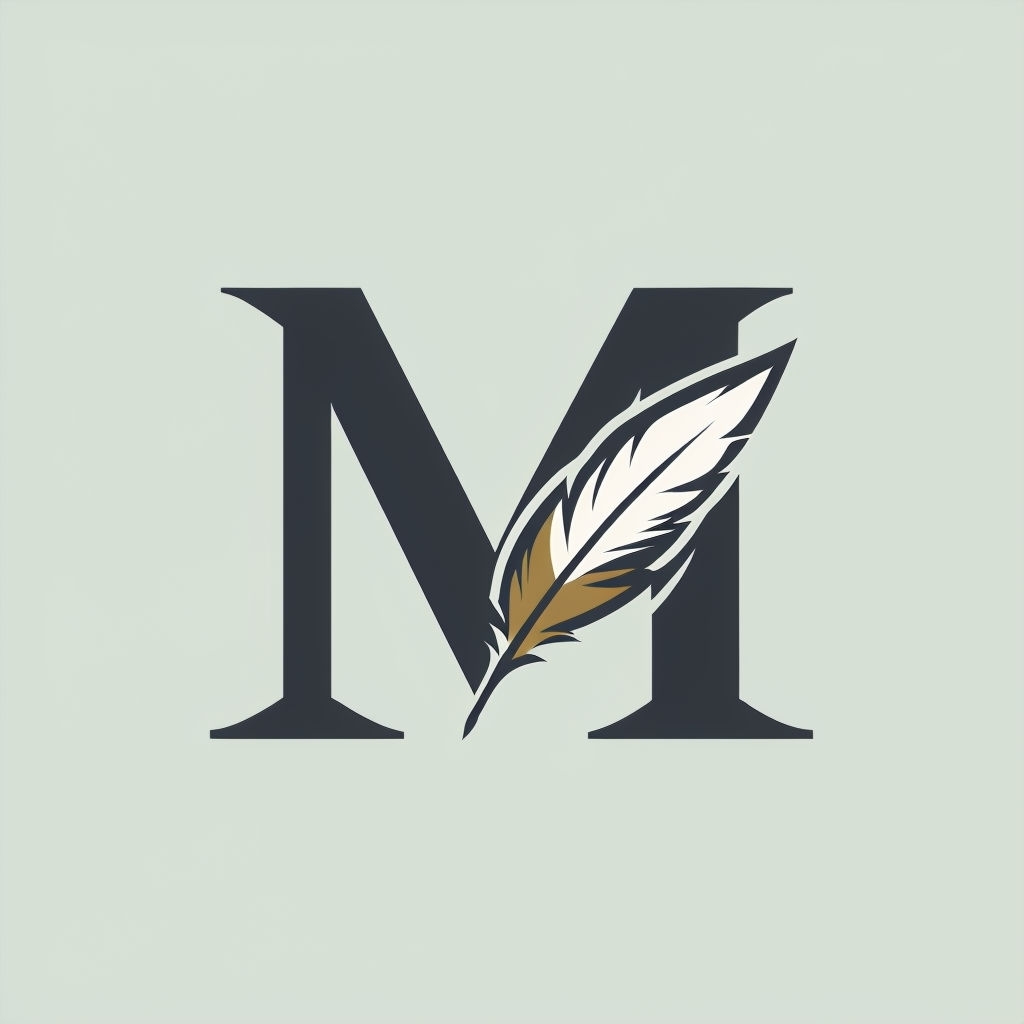 Elegant Monogram Design with Letter M and Quill Pen Illustration Monogram
